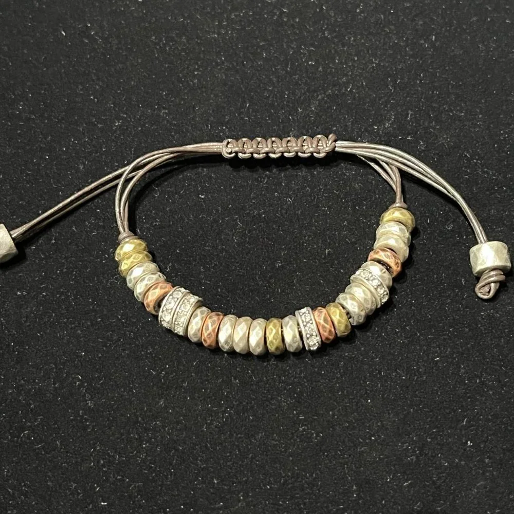 Leather, Brass, Copper, Silver and Rhinestone Bangle Bracelets X2 with Earings